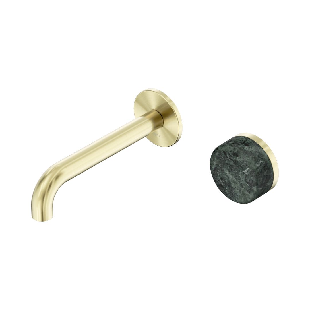 Nero Serenity Progressive Wall Basin Mixer 160Mm Spout With Verde Alpi Handle Brushed Gold