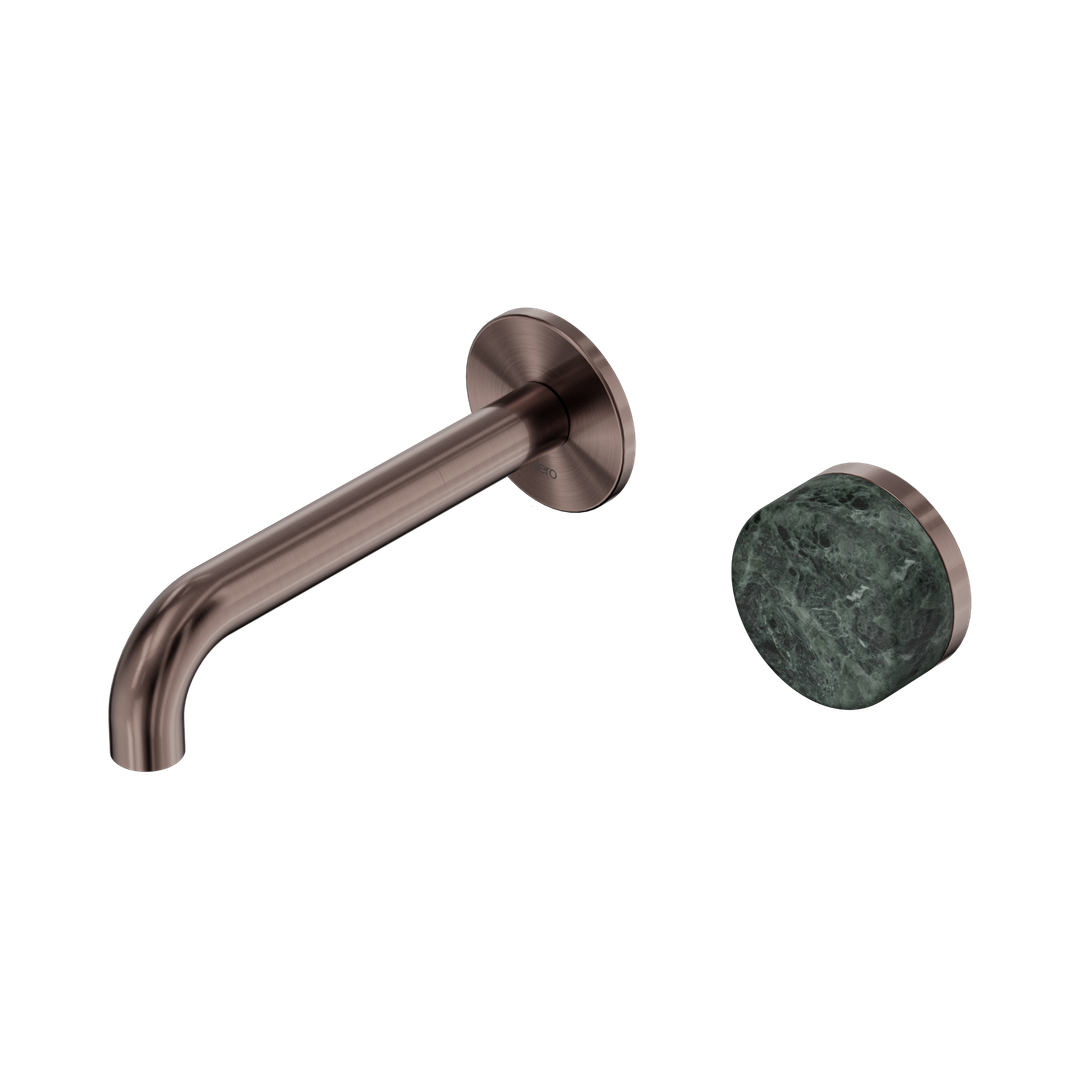 Nero Serenity Progressive Wall Basin Mixer 160Mm Spout With Verde Alpi Handle Brushed Bronze