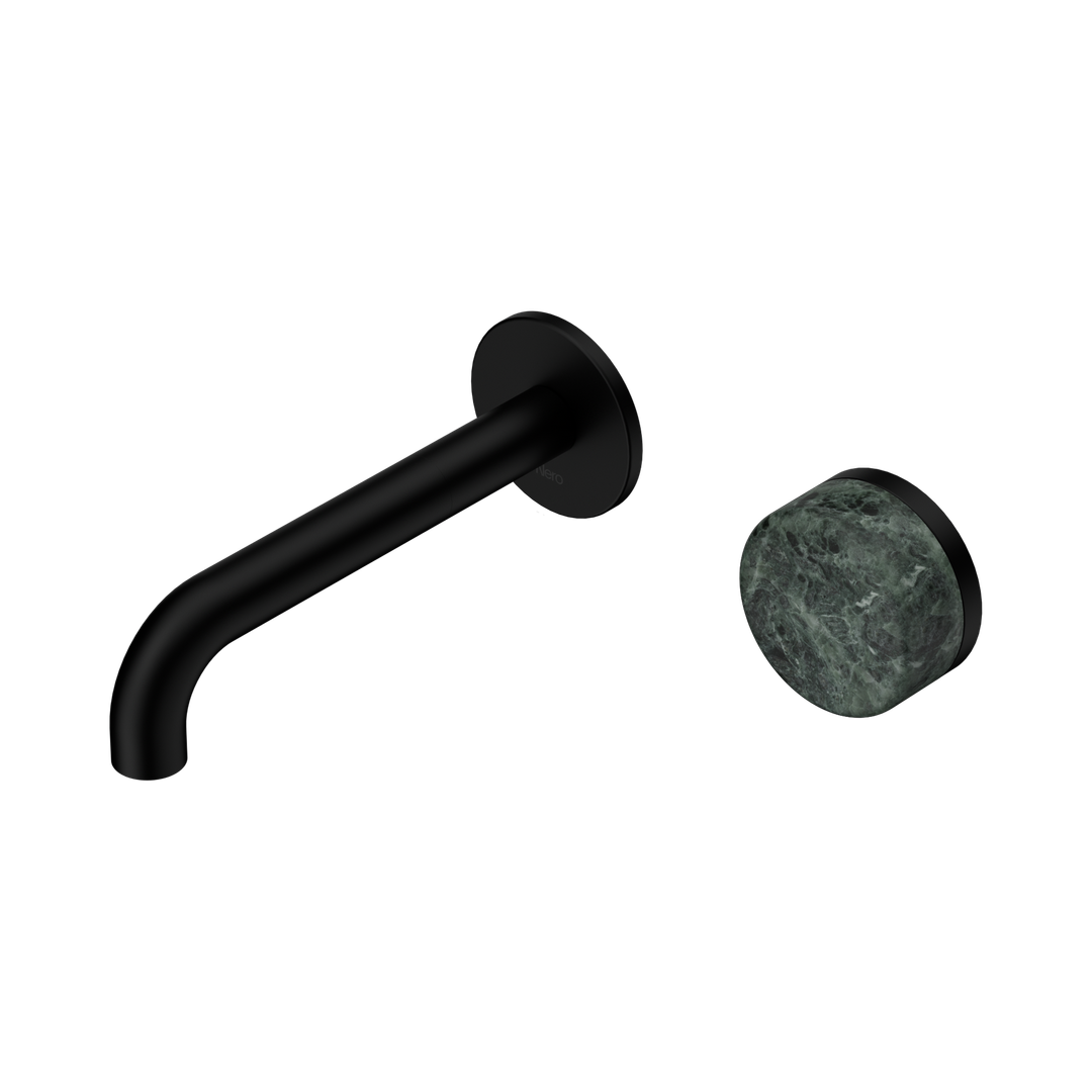 Nero Serenity Progressive Wall Basin Mixer 160Mm Spout With Verde Alpi Handle Matte Black