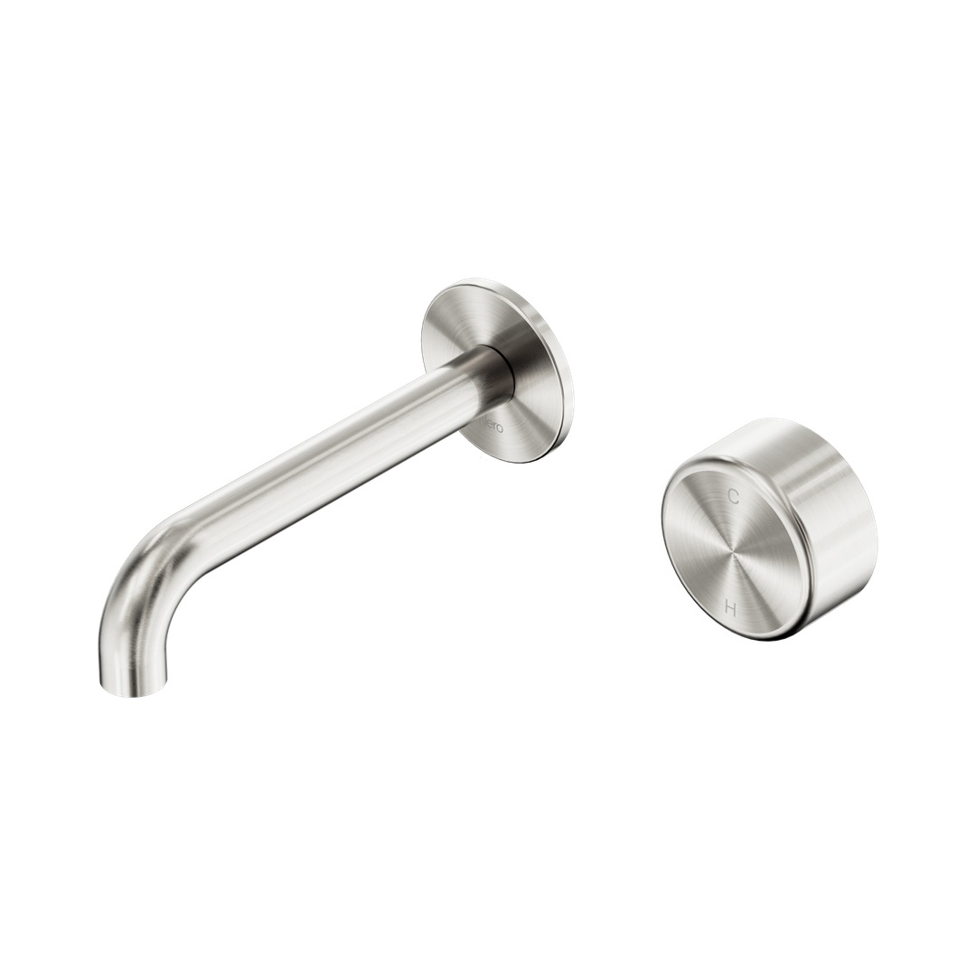 Nero Serenity Progressive Wall Basin Mixer 160Mm Spout With Metal Handle Brushed Nickel