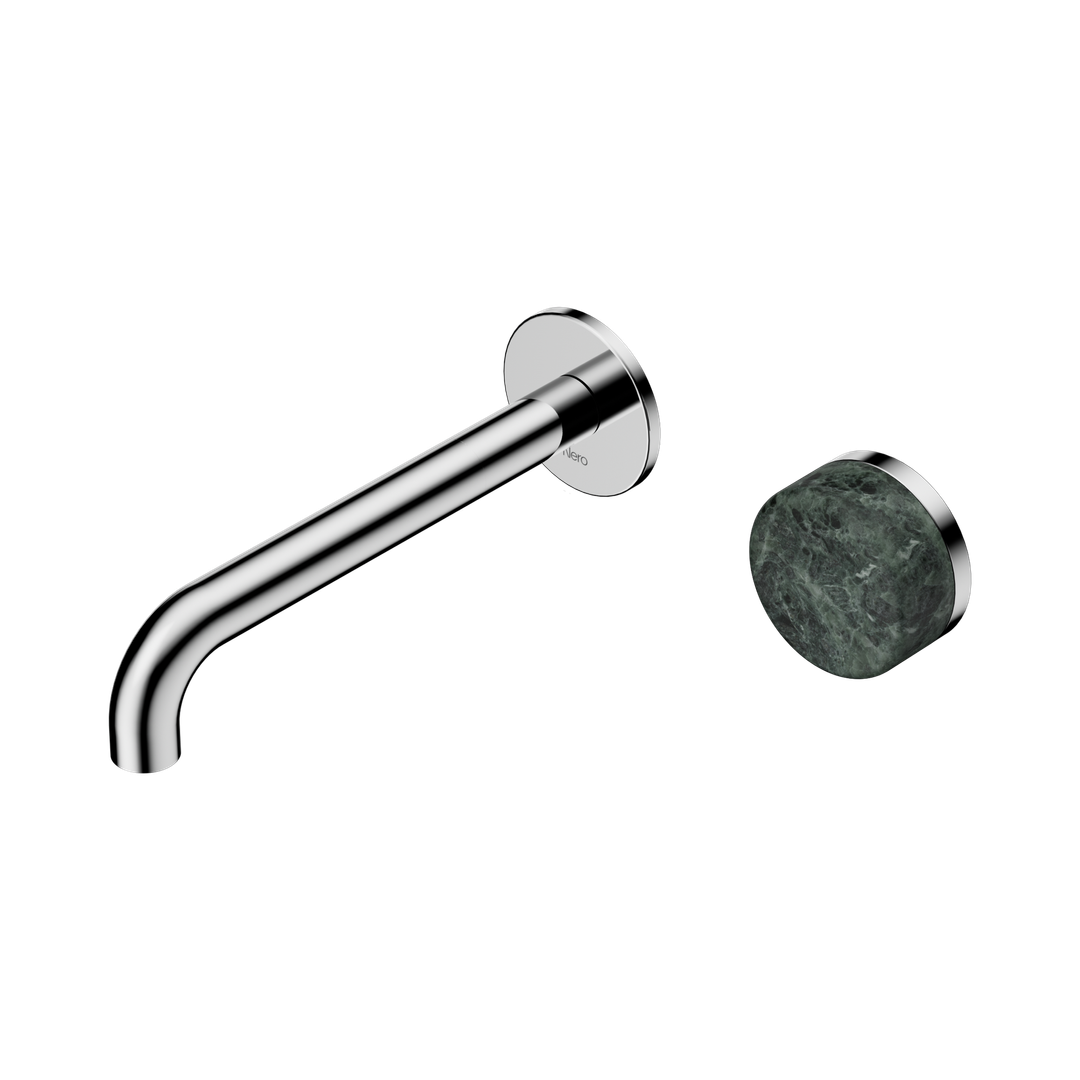Nero Serenity Progressive Wall Basin Mixer 185Mm Spout With Verde Alpi Handle Chrome