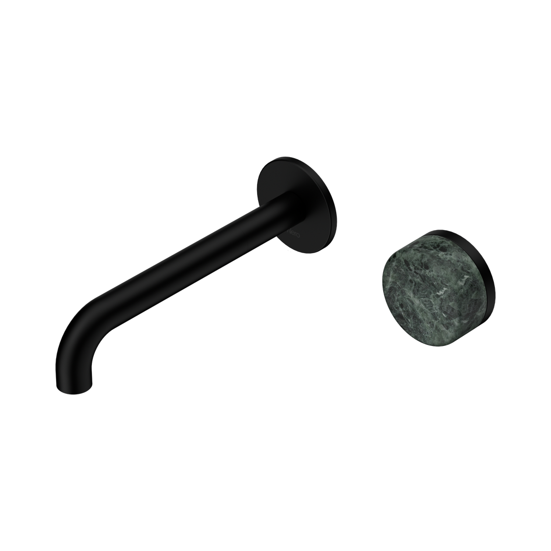 Nero Serenity Progressive Wall Basin Mixer 185Mm Spout With Verde Alpi Handle Matte Black