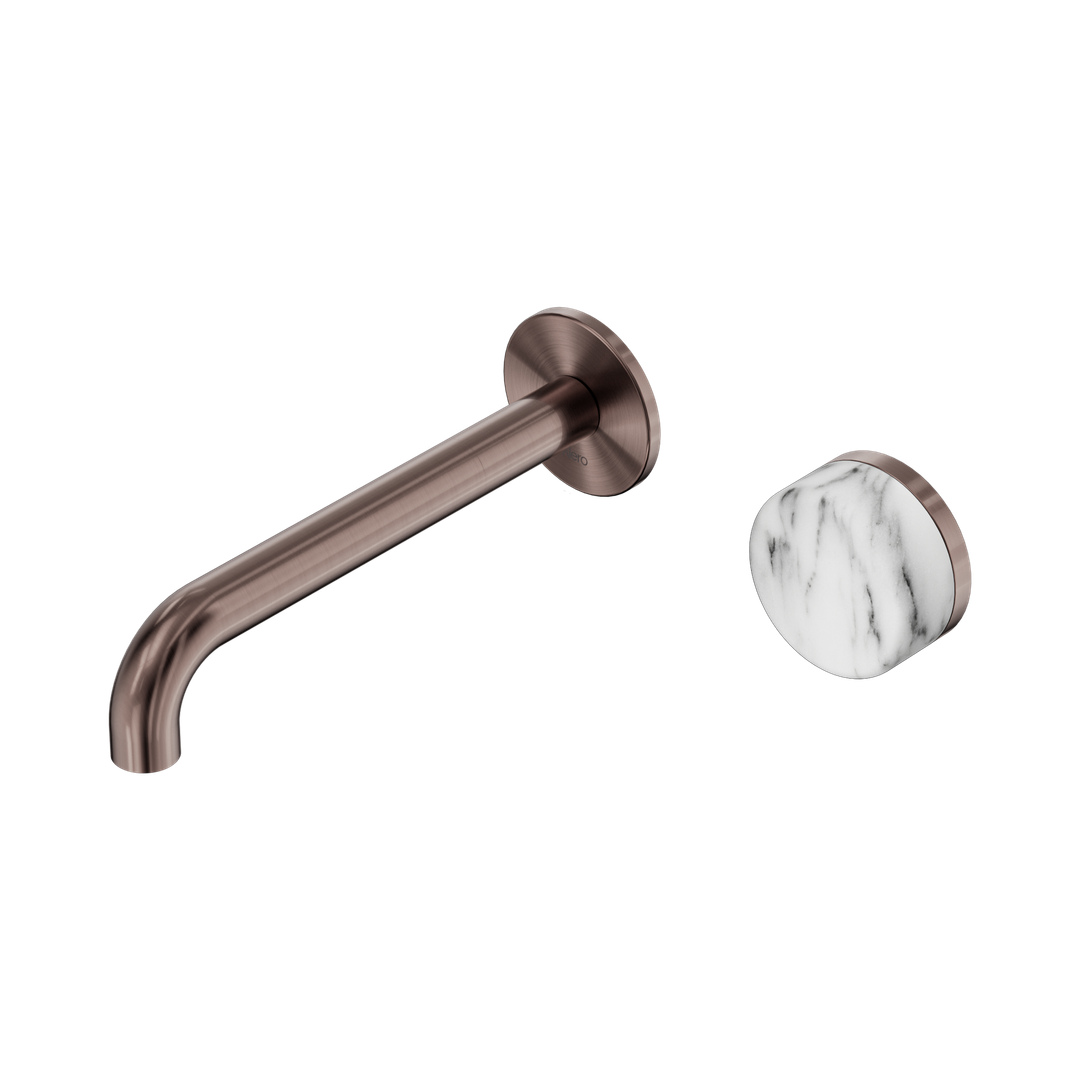 Nero Serenity Progressive Wall Basin Mixer 185Mm Spout With Arabescato Corchia Handle Brushed Bronze