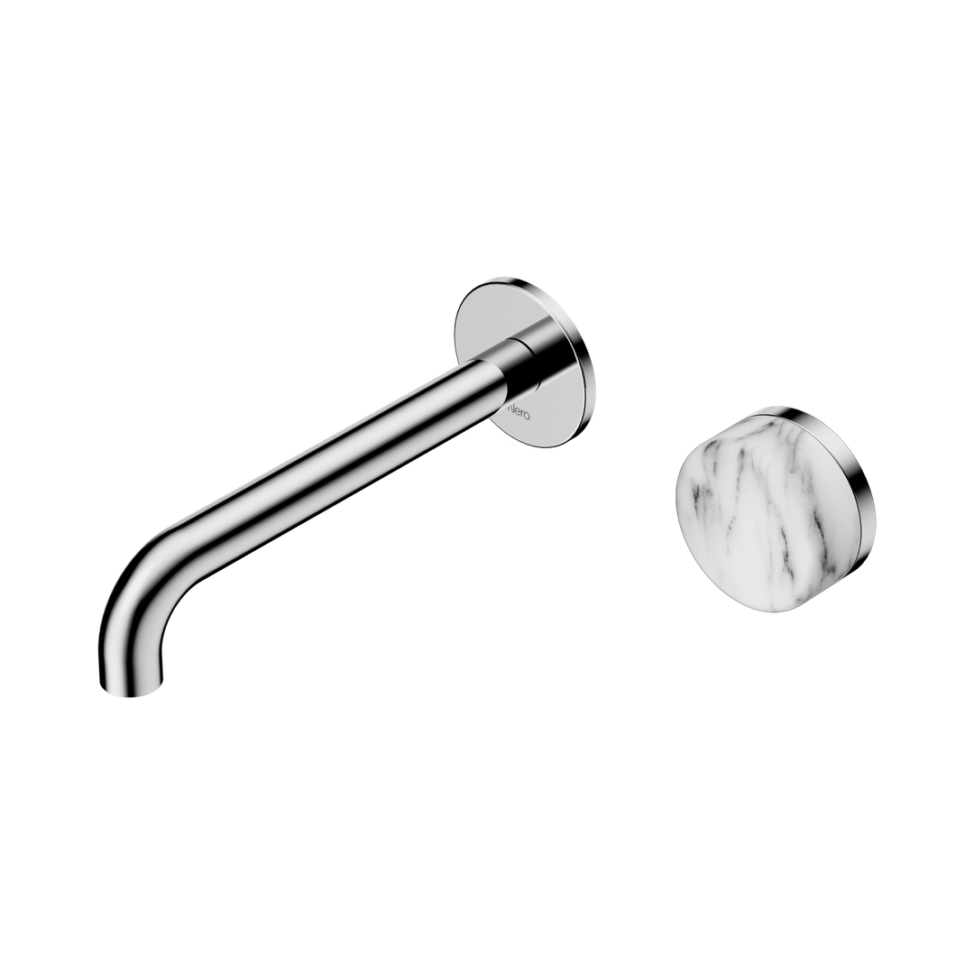 Nero Serenity Progressive Wall Basin Mixer 185Mm Spout With Arabescato Corchia Handle Chrome