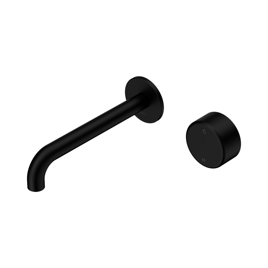 Nero Serenity Progressive Wall Basin Mixer 185Mm Spout With Metal Handle Matte Black