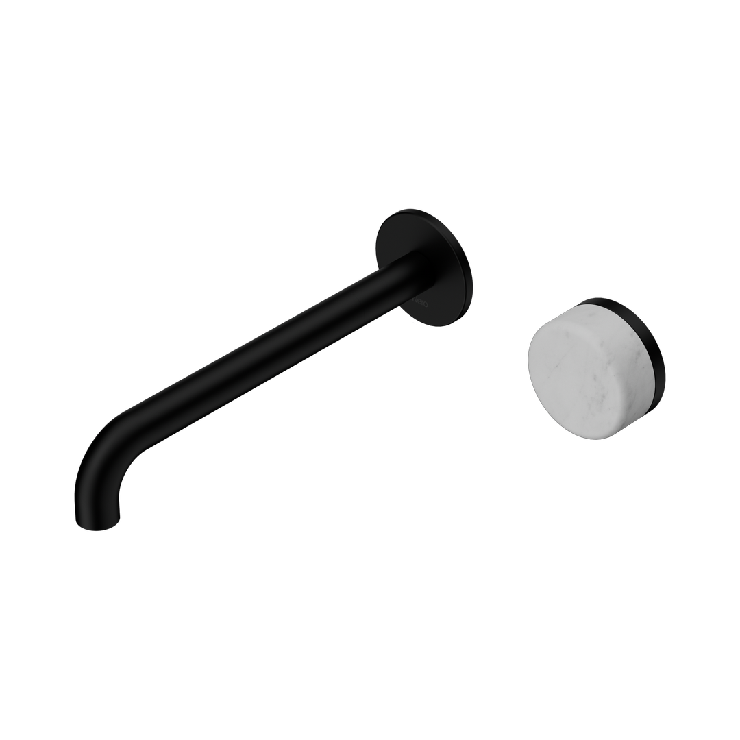 Nero Serenity Progressive Wall Basin Mixer 220Mm Spout With Carrara Handle Matte Black