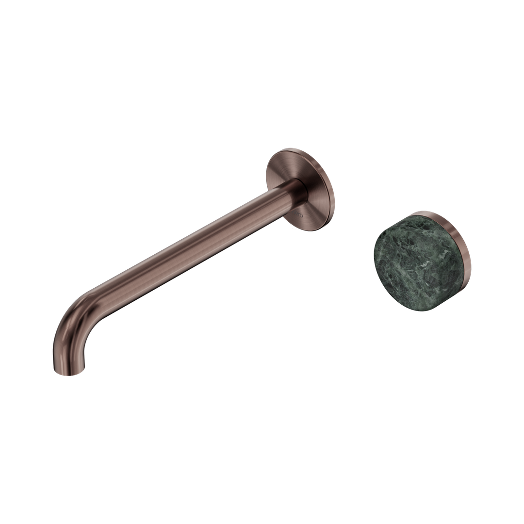 Nero Serenity Progressive Wall Basin Mixer 220Mm Spout With Verde Alpi Handle Brushed Bronze