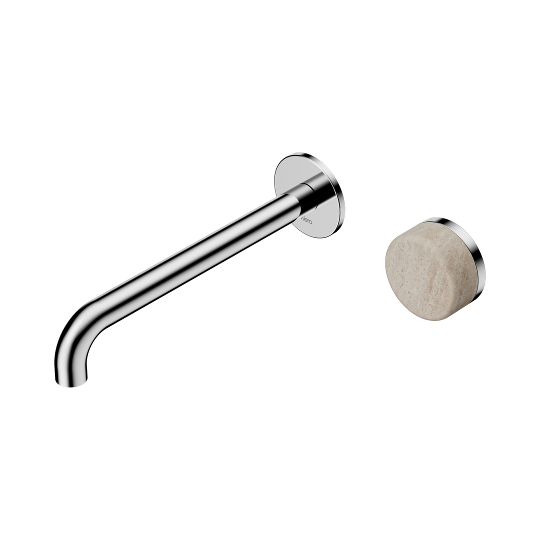 Nero Serenity Progressive Wall Basin Mixer 220Mm Spout With Rome Travertine Handle Chrome