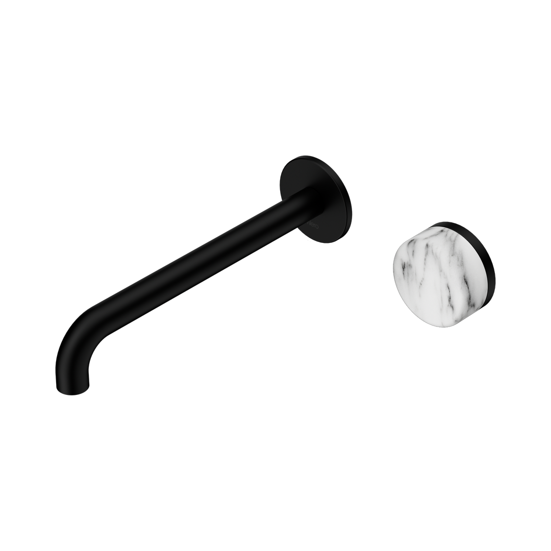 Nero Serenity Progressive Wall Basin Mixer 220Mm Spout With Arabescato Corchia Handle Matte Black