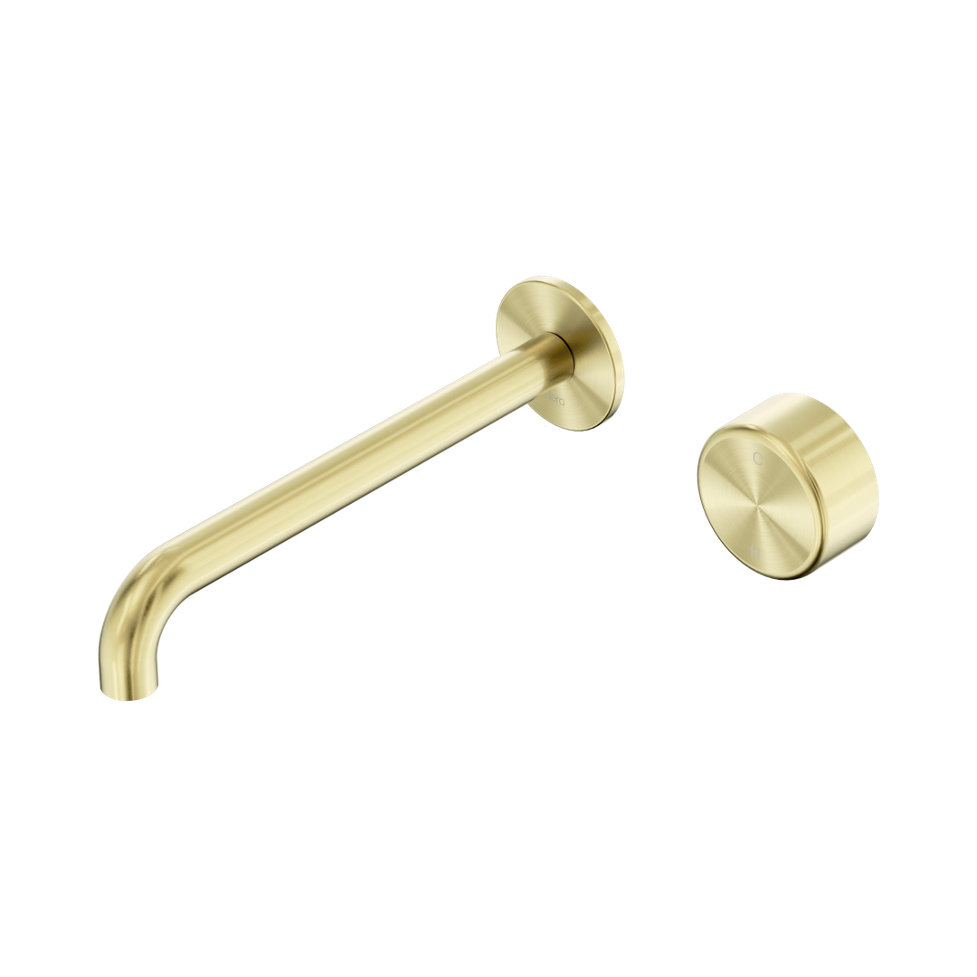 Nero Serenity Progressive Wall Basin Mixer 220Mm Spout With Metal Handle Brushed Gold
