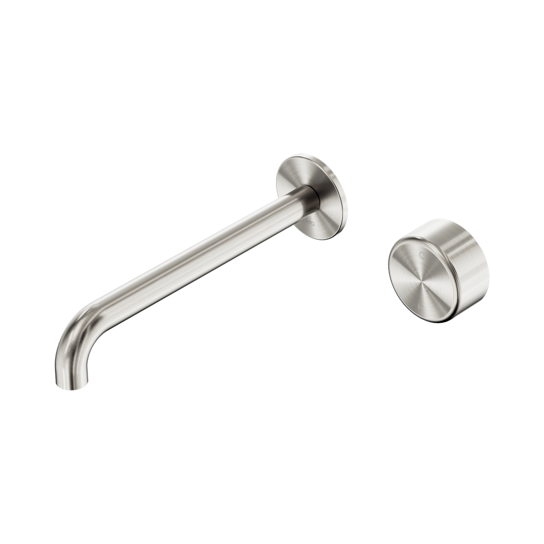 Nero Serenity Progressive Wall Basin Mixer 220Mm Spout With Metal Handle Brushed Nickel