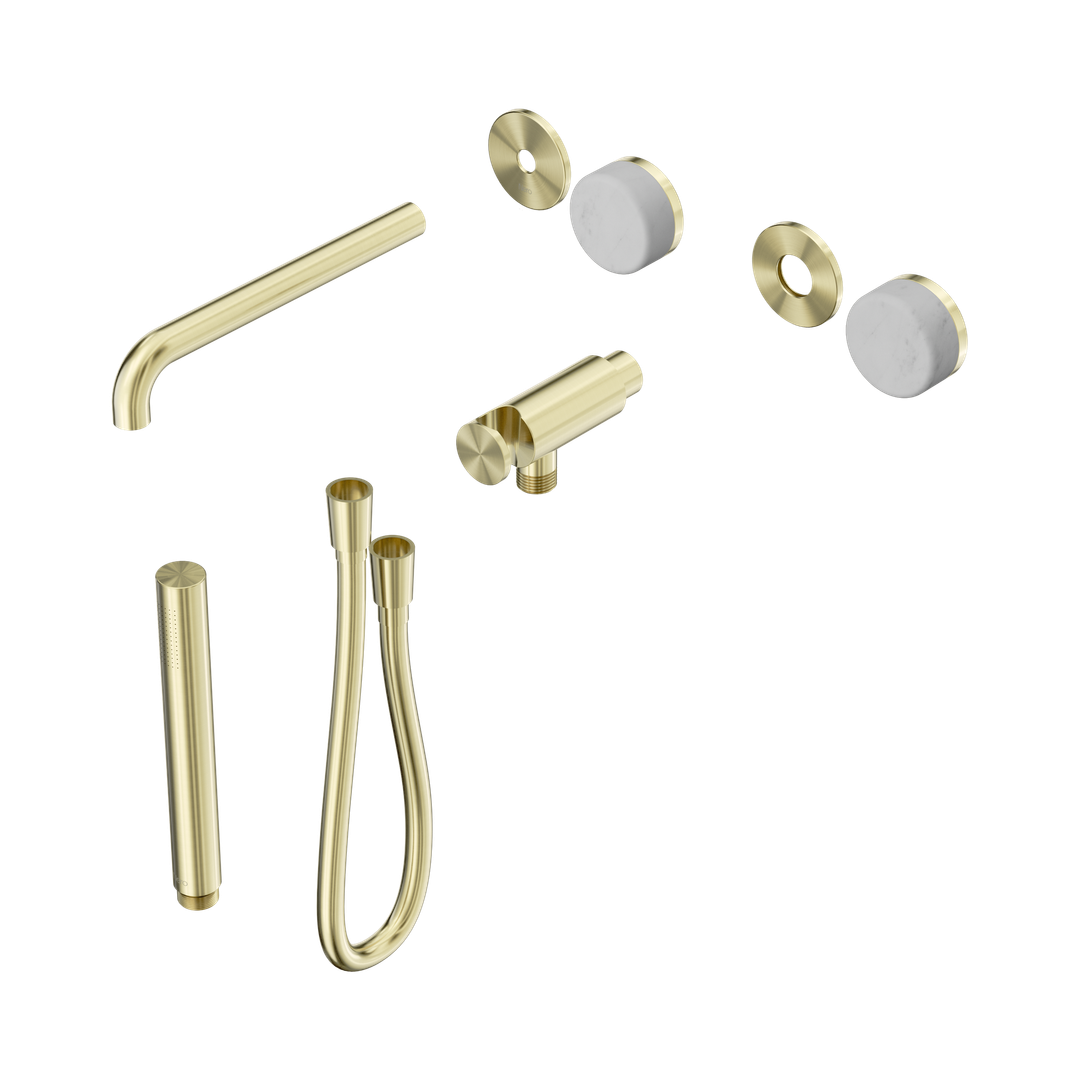 Nero Serenity Progressive Shower System With Spout With Carrara Handle & Slim Shower Trim Kit Only Brushed Gold