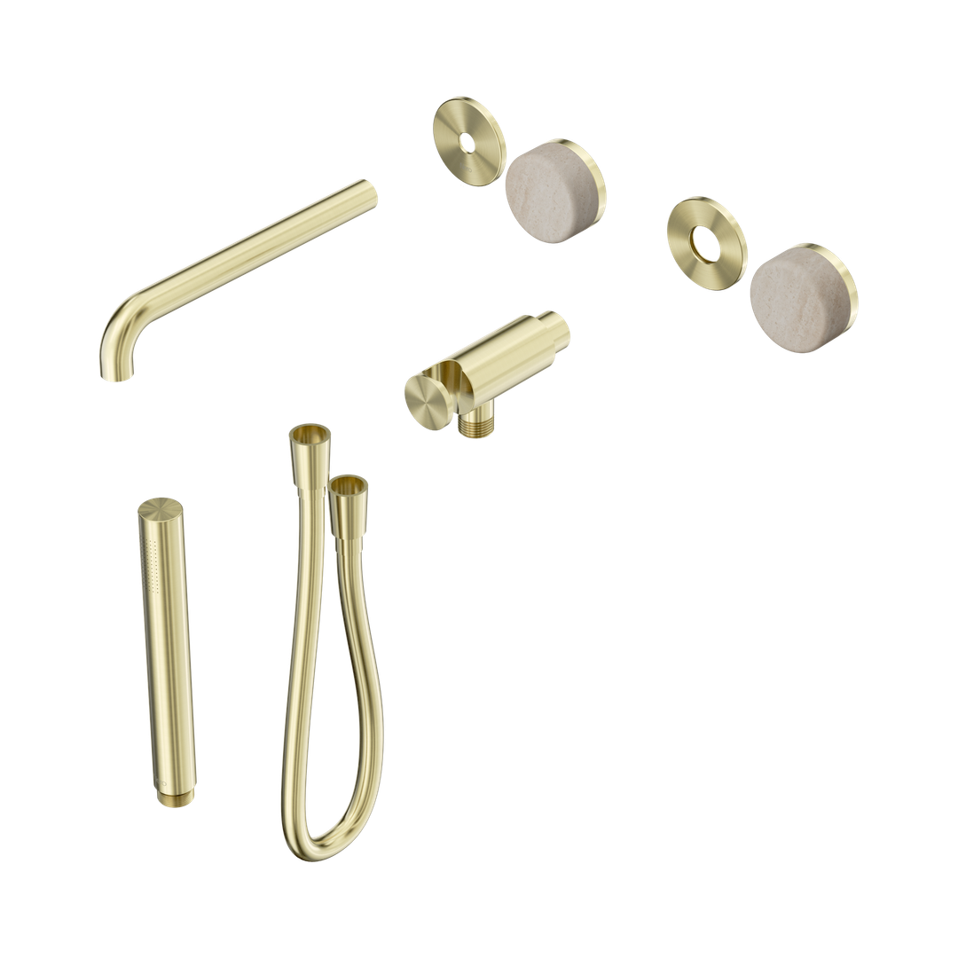 Nero Serenity Progressive Shower System With Spout Rome Travertine Handle & Slim Shower Trim Kit Only Brushed Gold