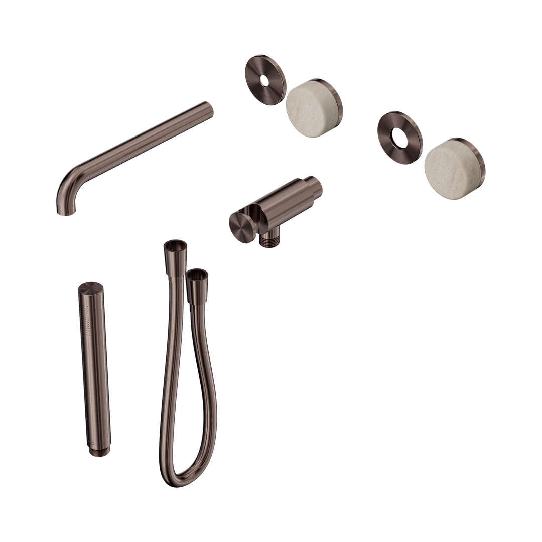 Nero Serenity Progressive Shower System With Spout Rome Travertine Handle & Slim Shower Trim Kit Only Brushed Bronze