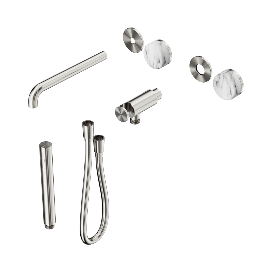 Nero Serenity Progressive Shower System With Spout Arabescato Corchia Handle & Slim Shower Trim Kit Only Brushed Nickel