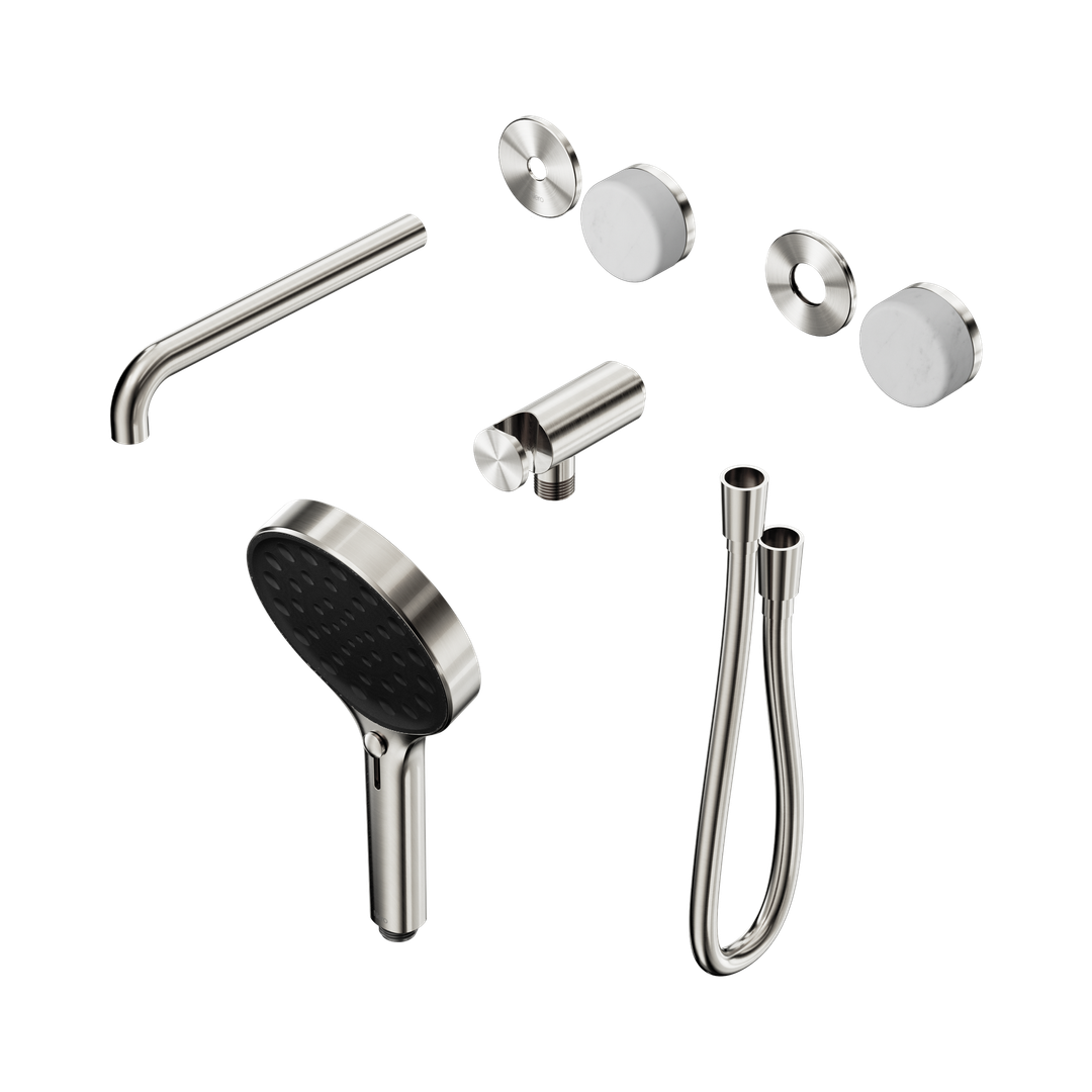 Nero Serenity Progressive Shower System With Spout Carrara Handle & Serenity Hand Shower Trim Kit Only Brushed Nickel