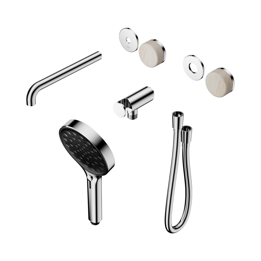 Nero Serenity Progressive Shower With Spout Rome Travertine Handle & Serenity Hand Shower Trim Kit Only Chrome