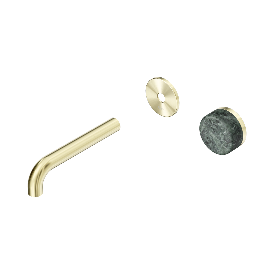 Nero Serenity Progressive Wall Basin Mixer 160Mm Spout With Verde Alpi Handle Trim Kit Only Brushed Gold
