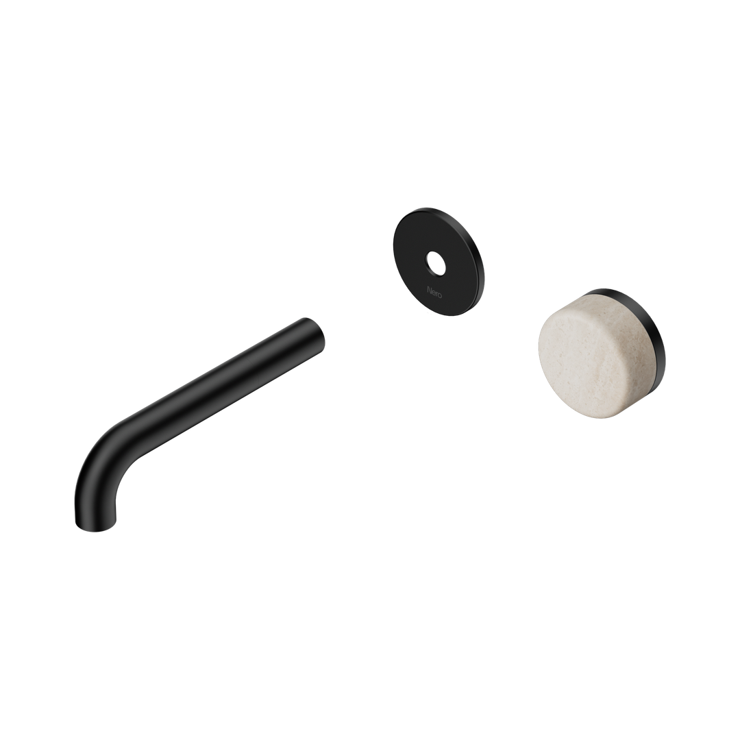 Nero Serenity Progressive Wall Basin Mixer 160Mm Spout With Rome Travertine Handle Trim Kit Only Matte Black
