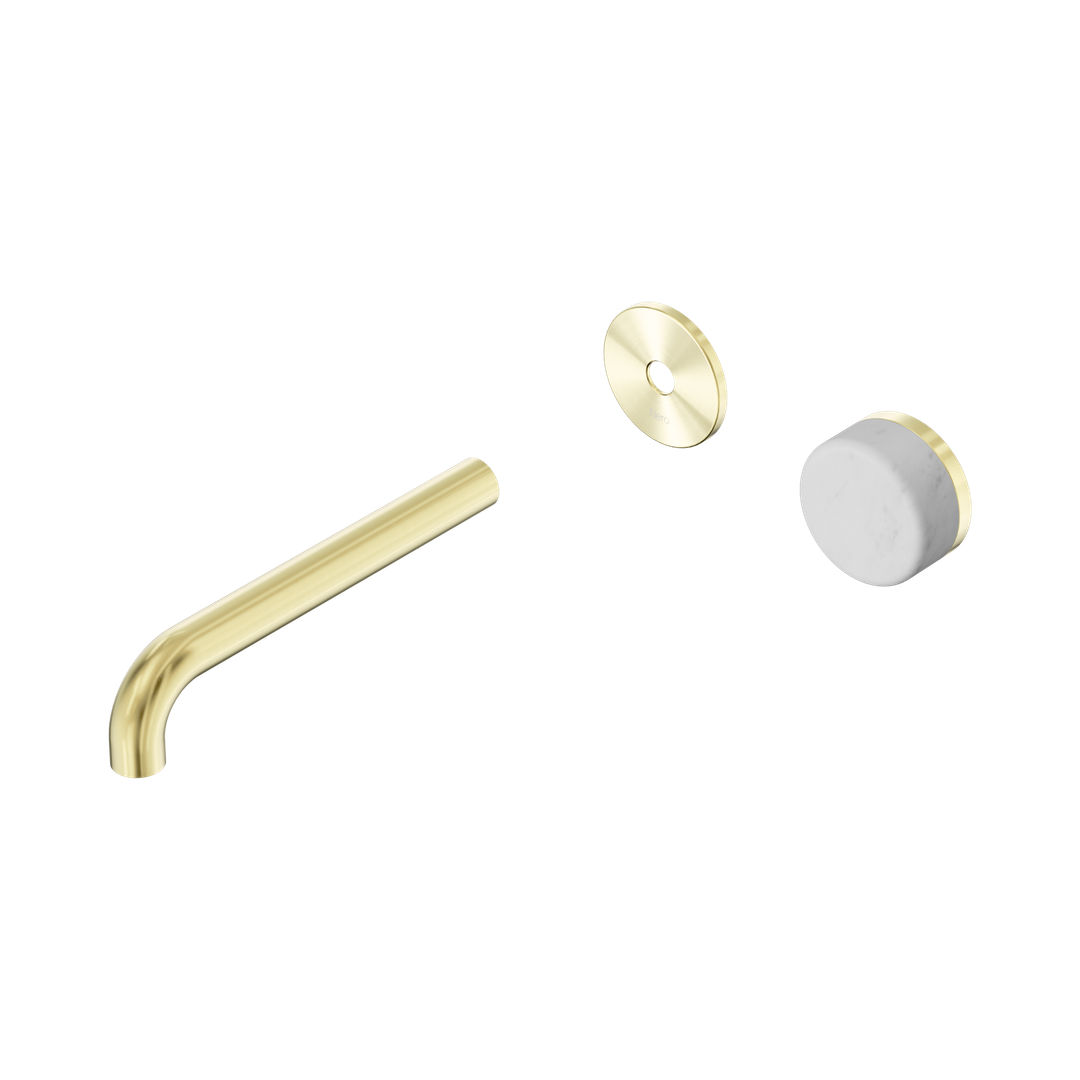Nero Serenity Progressive Wall Basin Mixer 185Mm Spout With Carrara Handle Trim Kit Only Brushed Gold