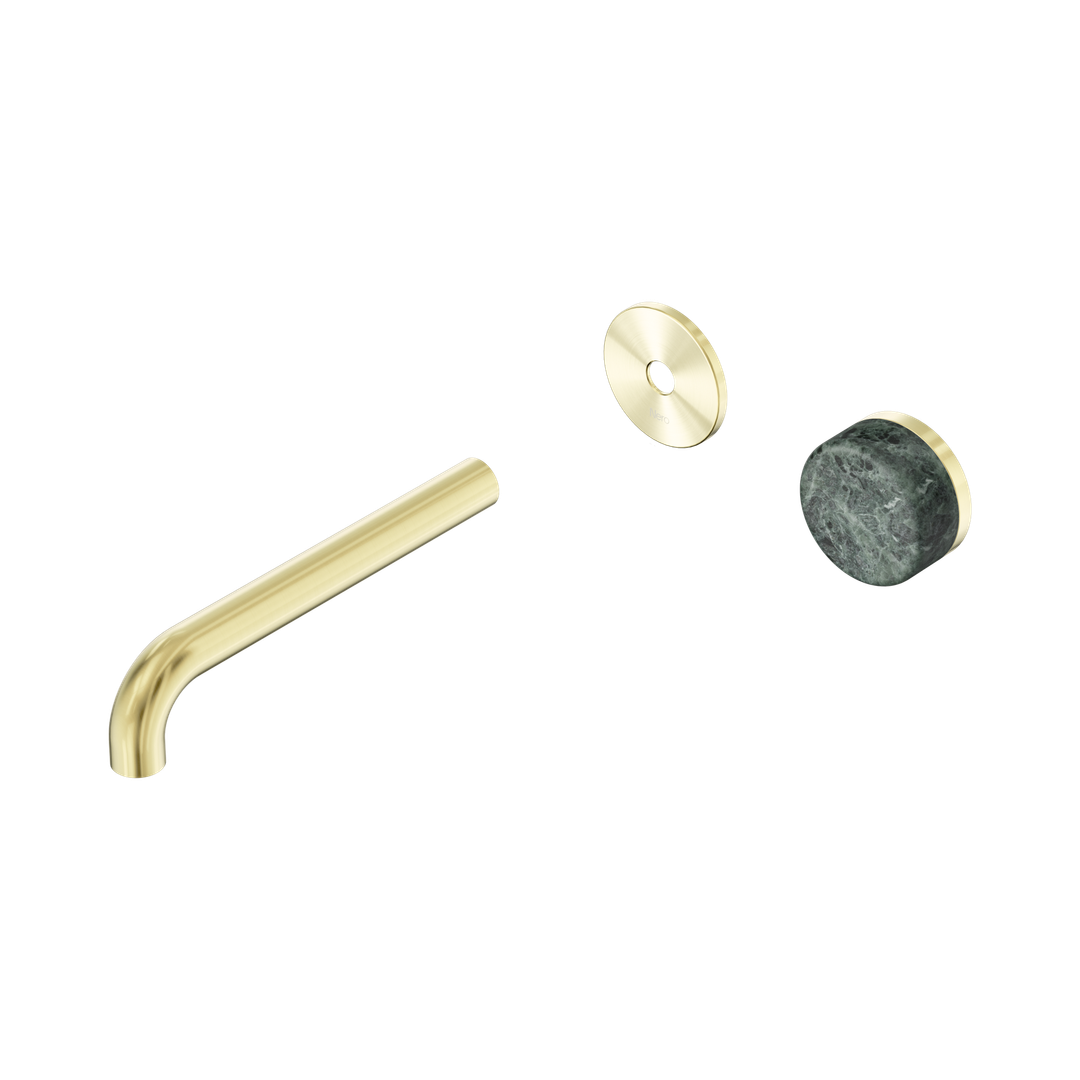 Nero Serenity Progressive Wall Basin Mixer 185Mm Spout With Verde Alpi Handle Trim Kit Only Brushed Gold
