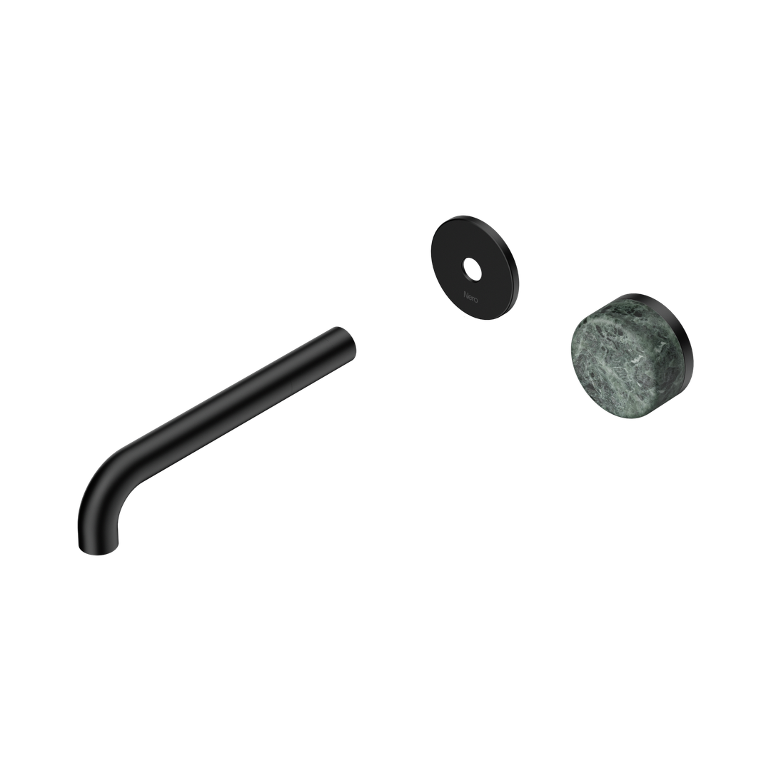 Nero Serenity Progressive Wall Basin Mixer 185Mm Spout With Verde Alpi Handle Trim Kit Only Matte Black