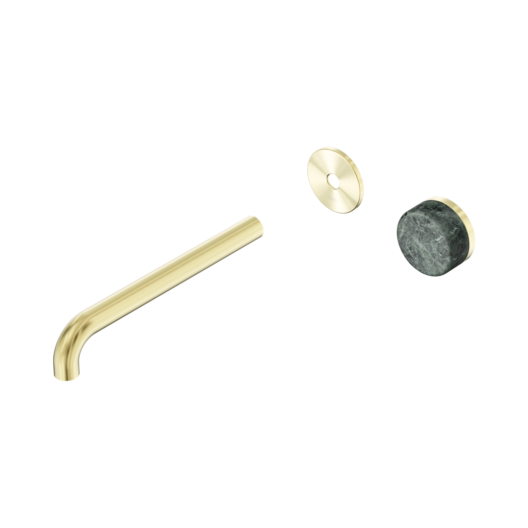 Nero Serenity Progressive Wall Basin Mixer 220Mm Spout With Verde Alpi Handle Trim Kit Only Brushed Gold