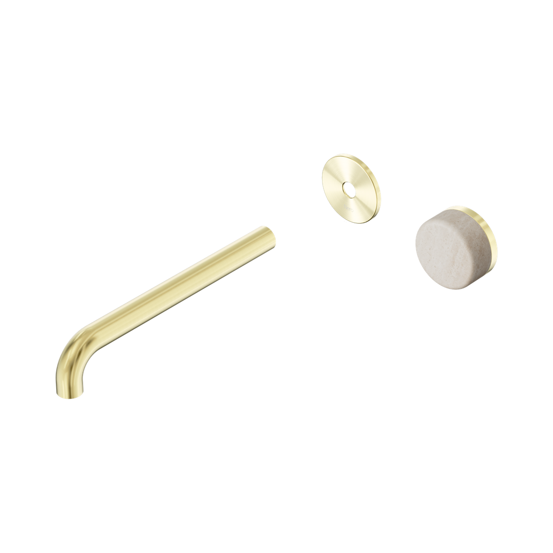 Nero Serenity Progressive Wall Basin Mixer 220Mm Spout With Rome Travertine Handle Trim Kit Only Brushed Gold