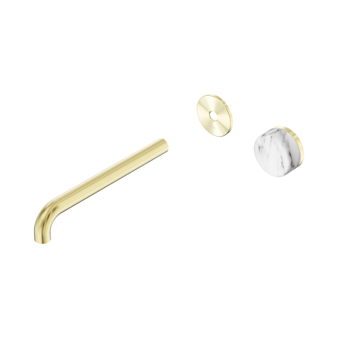 Nero Serenity Progressive Wall Basin Mixer 220Mm Spout Arabescato Corchia Handle Trim Kit Only Brushed Gold