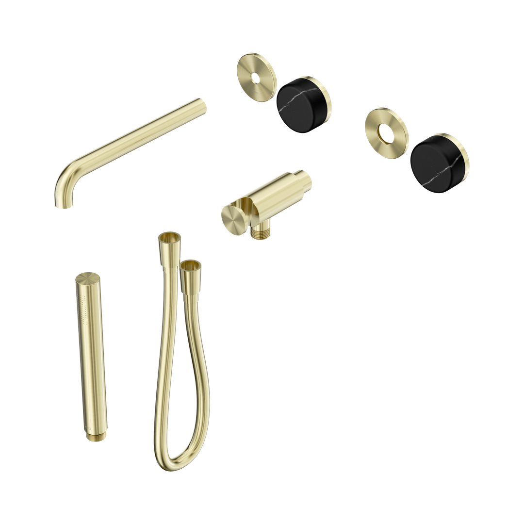 Nero Serenity Progressive Shower System With Spout Marquina Black Handle & Slim Shower Trim Kit Only Brushed Gold