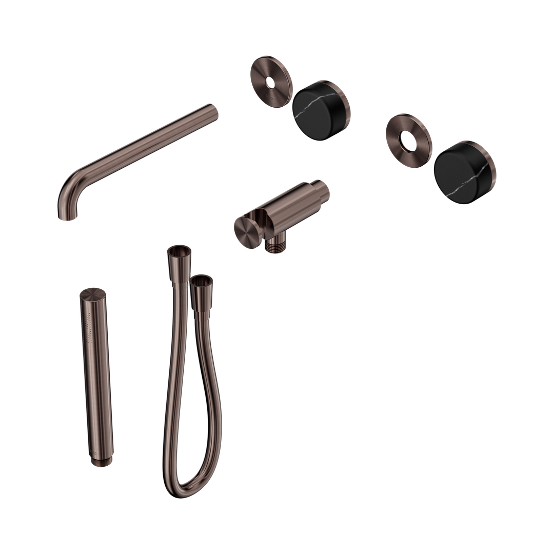 Nero Serenity Progressive Shower System With Spout Marquina Black Handle & Slim Shower Trim Kit Only Brushed Bronze