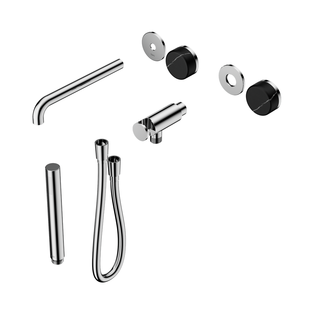 Nero Serenity Progressive Shower System With Spout Marquina Black Handle & Slim Shower Trim Kit Only Chrome
