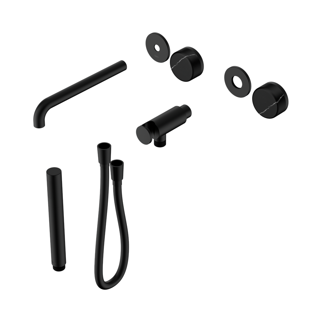 Nero Serenity Progressive Shower System With Spout Marquina Black Handle & Slim Shower Trim Kit Only Matte Black