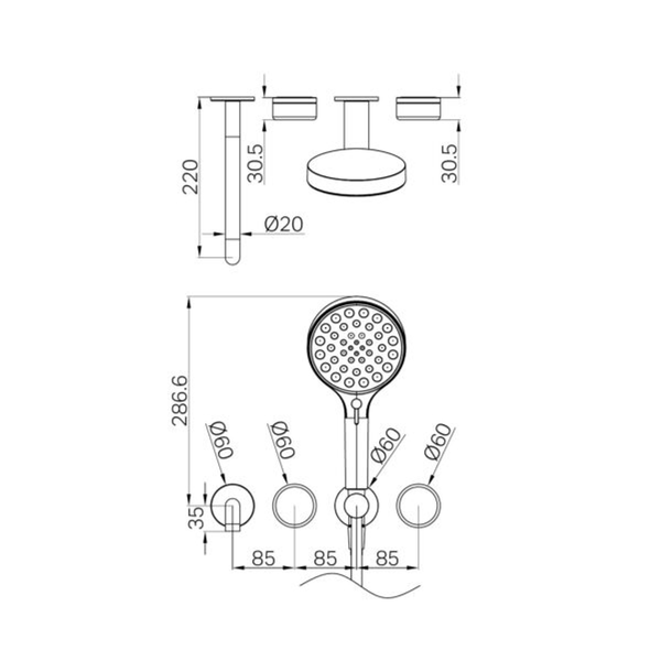 Nero Serenity Progressive Shower System With Spout Marquina Black Handle & Serenity Hand Shower Trim Kit Only Chrome