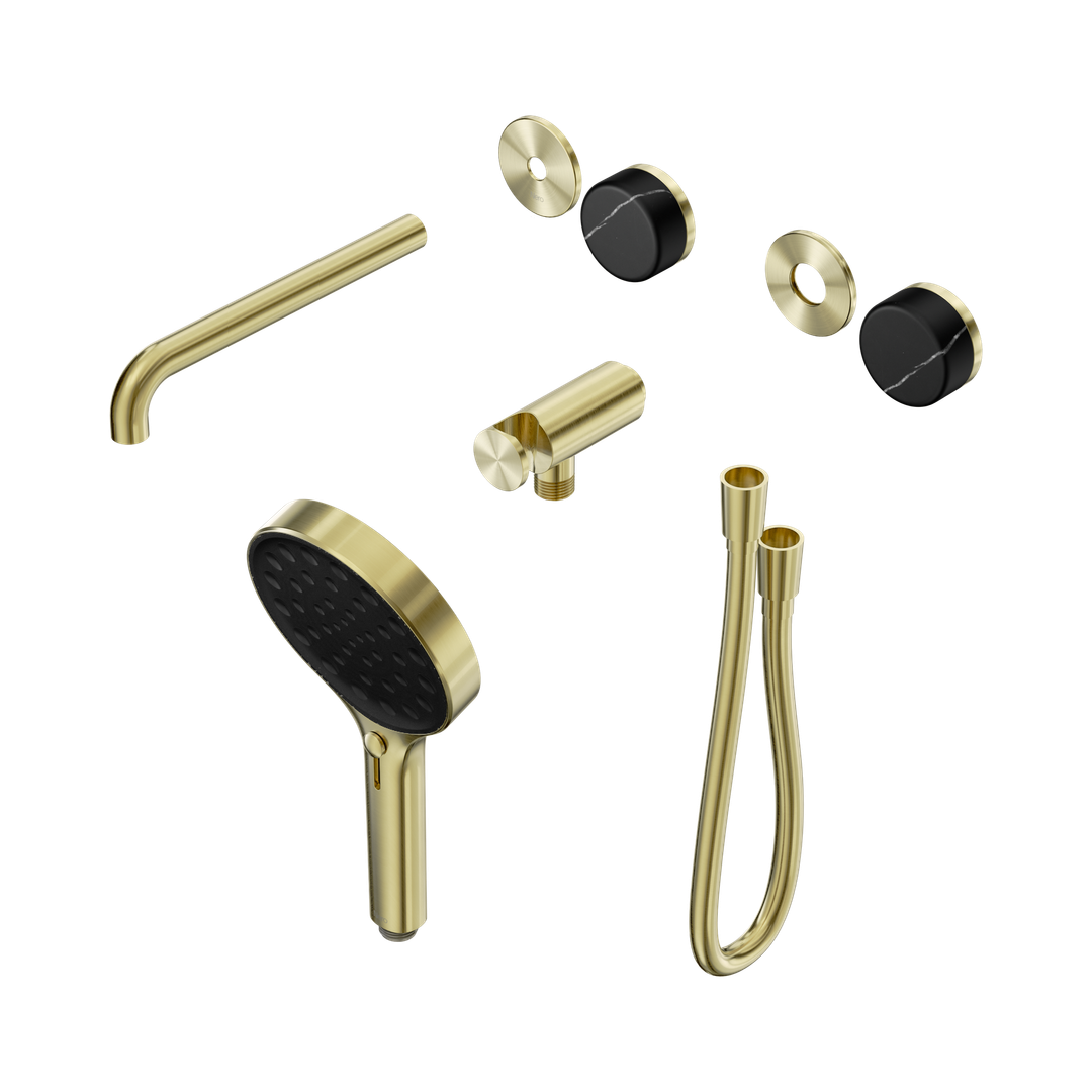 Nero Serenity Progressive Shower System With Spout Marquina Black Handle & Serenity Hand Shower Trim Kit Brushed Gold