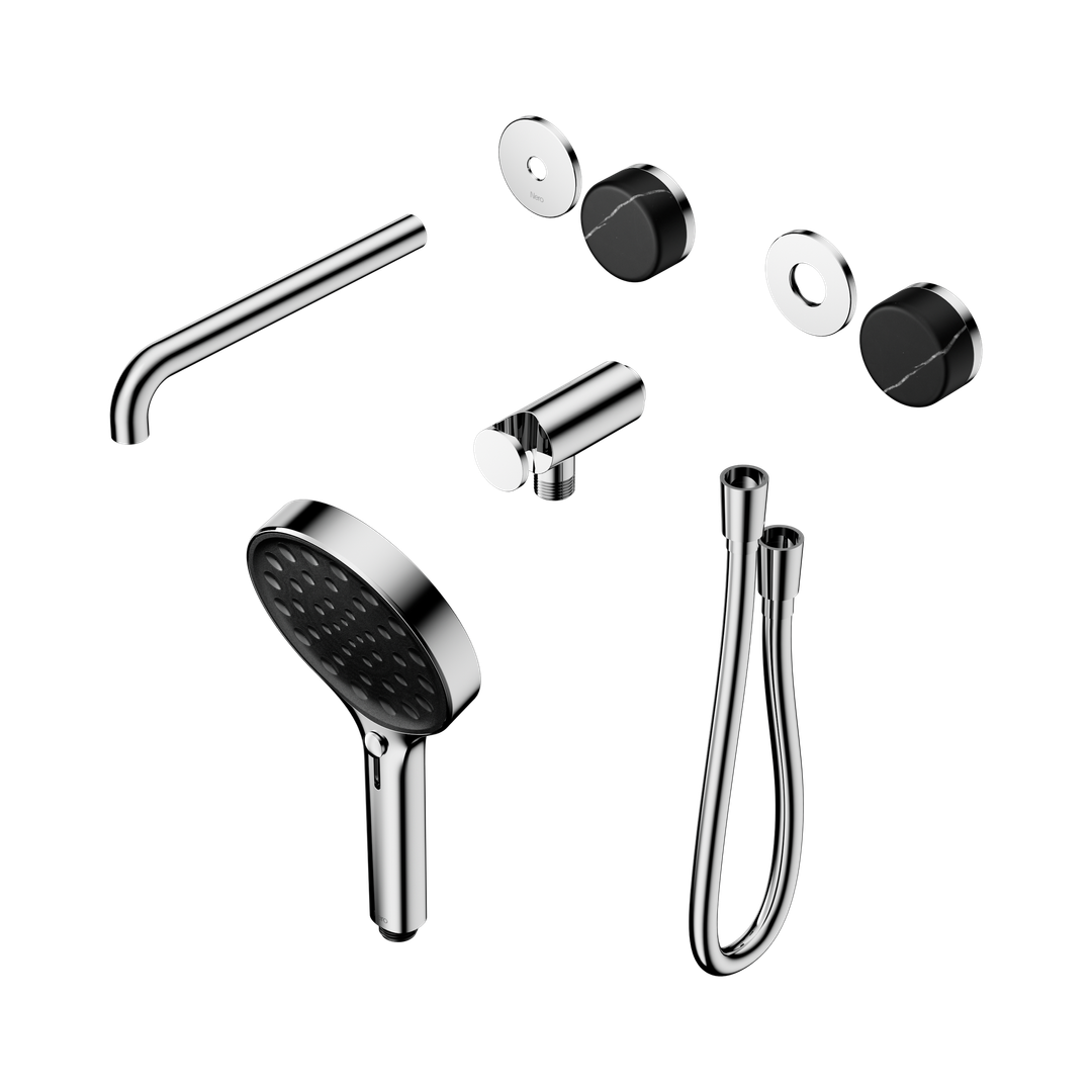 Nero Serenity Progressive Shower System With Spout Marquina Black Handle & Serenity Hand Shower Trim Kit Only Chrome