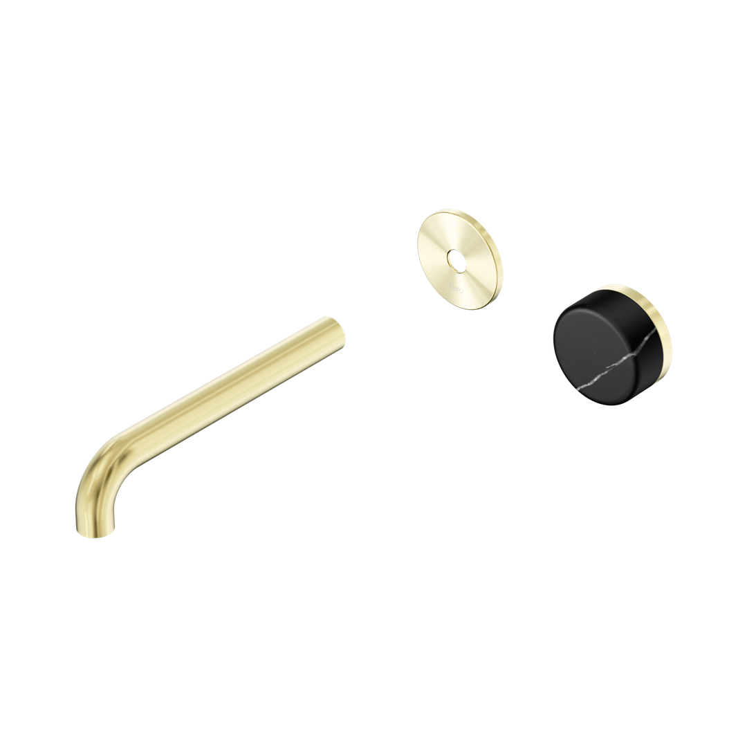 Nero Serenity Progressive Wall Basin Mixer 185Mm Spout With Marquina Black Handle Trim Kit Only Brushed Gold