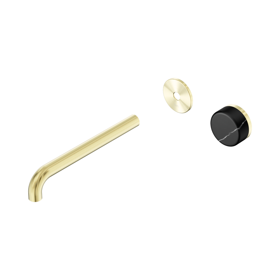 Nero Serenity Progressive Wall Basin Mixer 220Mm Spout With Marquina Black Handle Trim Kit Only Brushed Gold