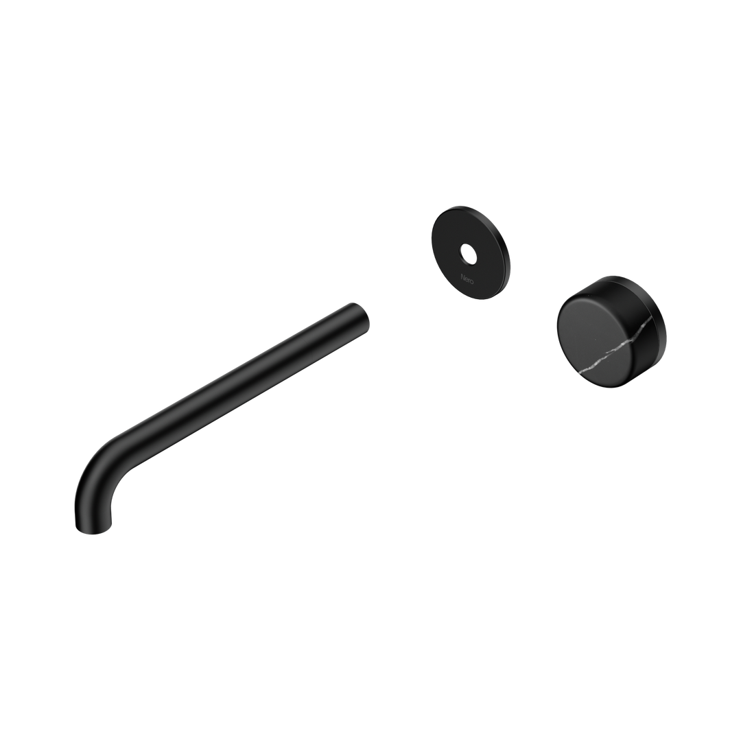 Nero Serenity Progressive Wall Basin Mixer 220Mm Spout With Marquina Black Handle Trim Kit Only Matte Black