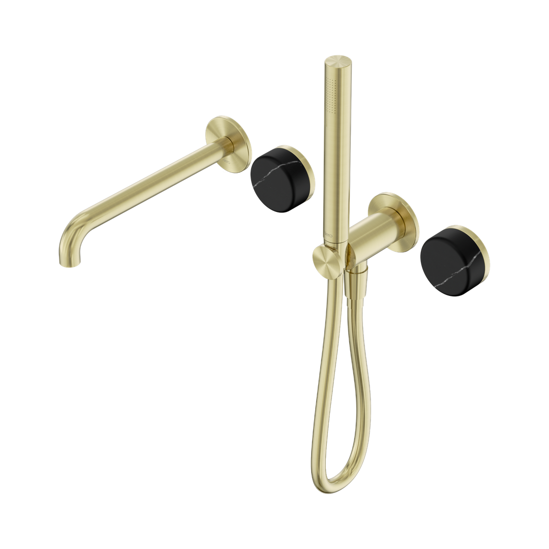Nero Serenity Progressive Shower System With Spout With Marquina Black Handle & Slim Shower Brushed Gold