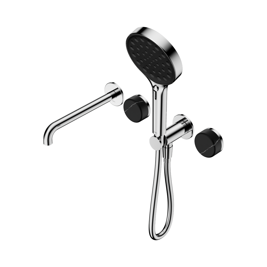 Nero Serenity Progressive Shower System With Spout Marquina Black Handle & Serenity Hand Shower Chrome