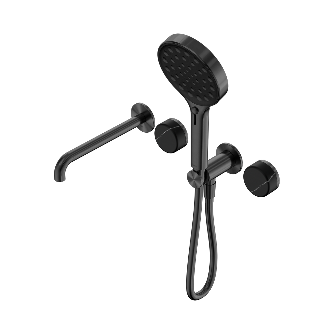Nero Serenity Progressive Shower System With Spout Marquina Black Handle & Serenity Hand Shower Gun Metal