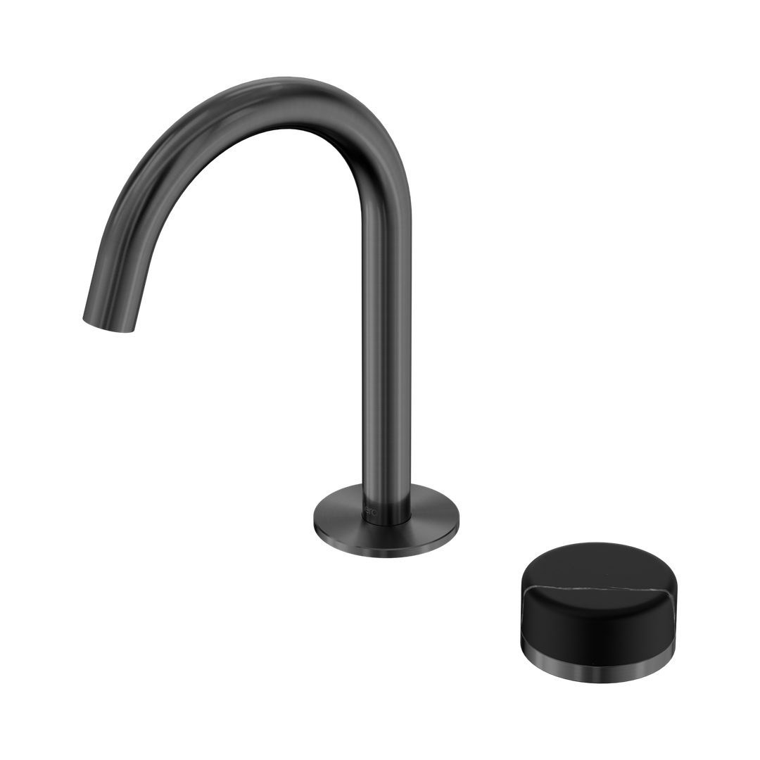 Nero Serenity Progressive Basin Mixer Arc Spout With Marquina Black Handle Gun Metal