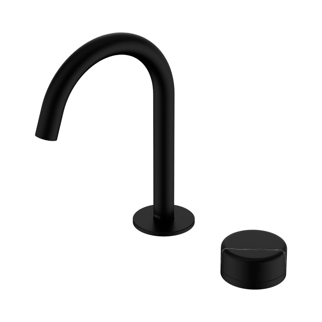 Nero Serenity Progressive Basin Mixer Arc Spout With Marquina Black Handle Matte Black