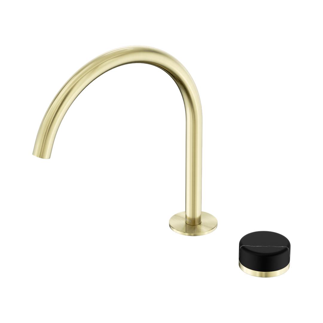 Nero Serenity Progressive Bath/Kitchen Mixer Arc Spout With Marquina Black Handle Brushed Gold