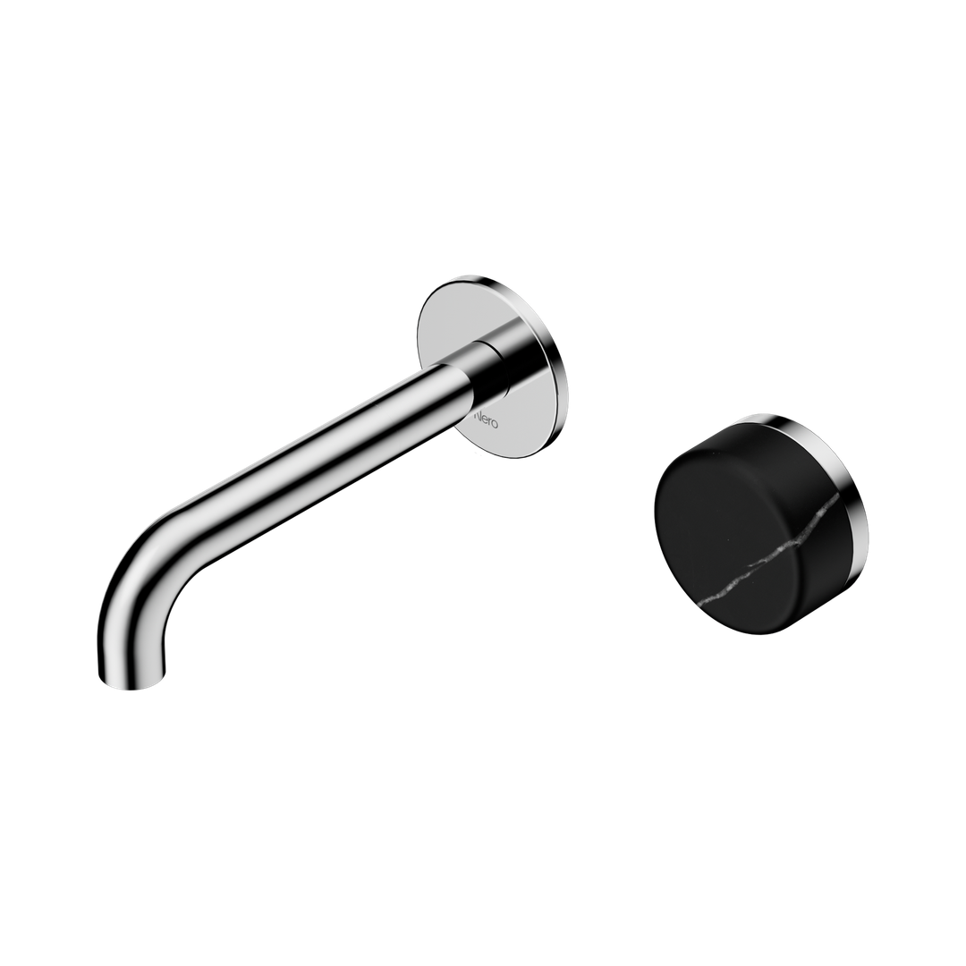 Nero Serenity Progressive Wall Basin Mixer 160Mm Spout With Marquina Black Handle Chrome