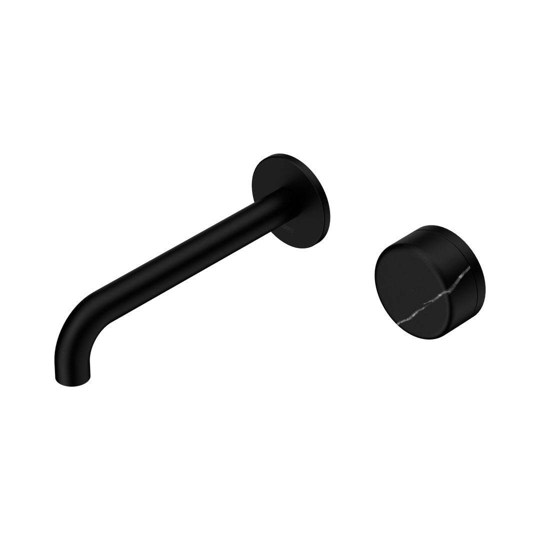 Nero Serenity Progressive Wall Basin Mixer 185Mm Spout With Marquina Black Handle Matte Black