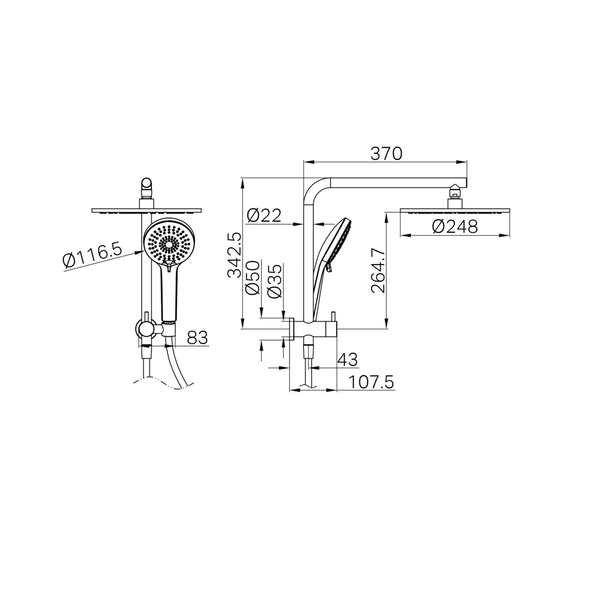 Harmony Bassini Plus Mini Twin Shower Chrome (Matches Senza)