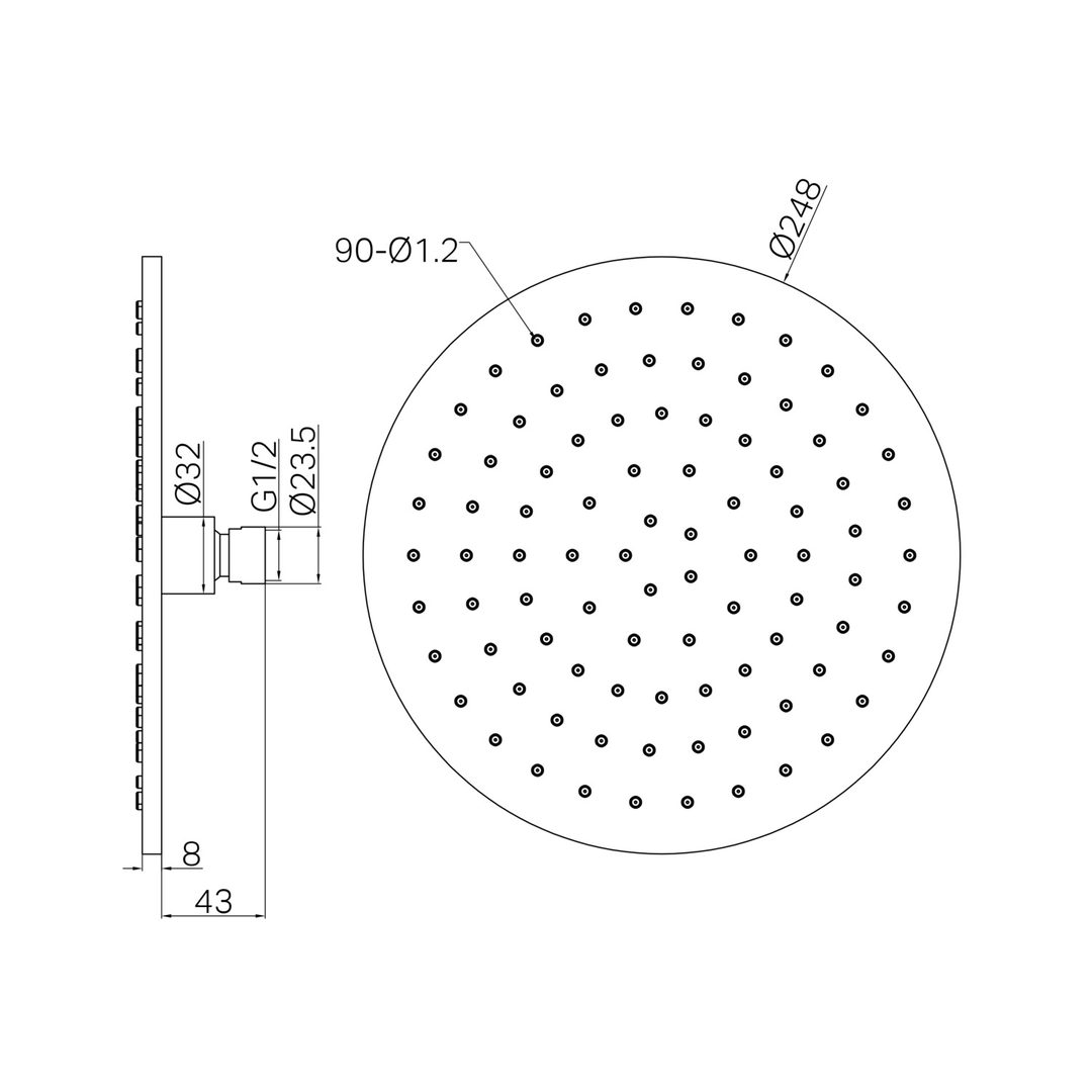 Harmony Bassini Plus Round Shower Head 250Mm Chrome (Matches Senza)