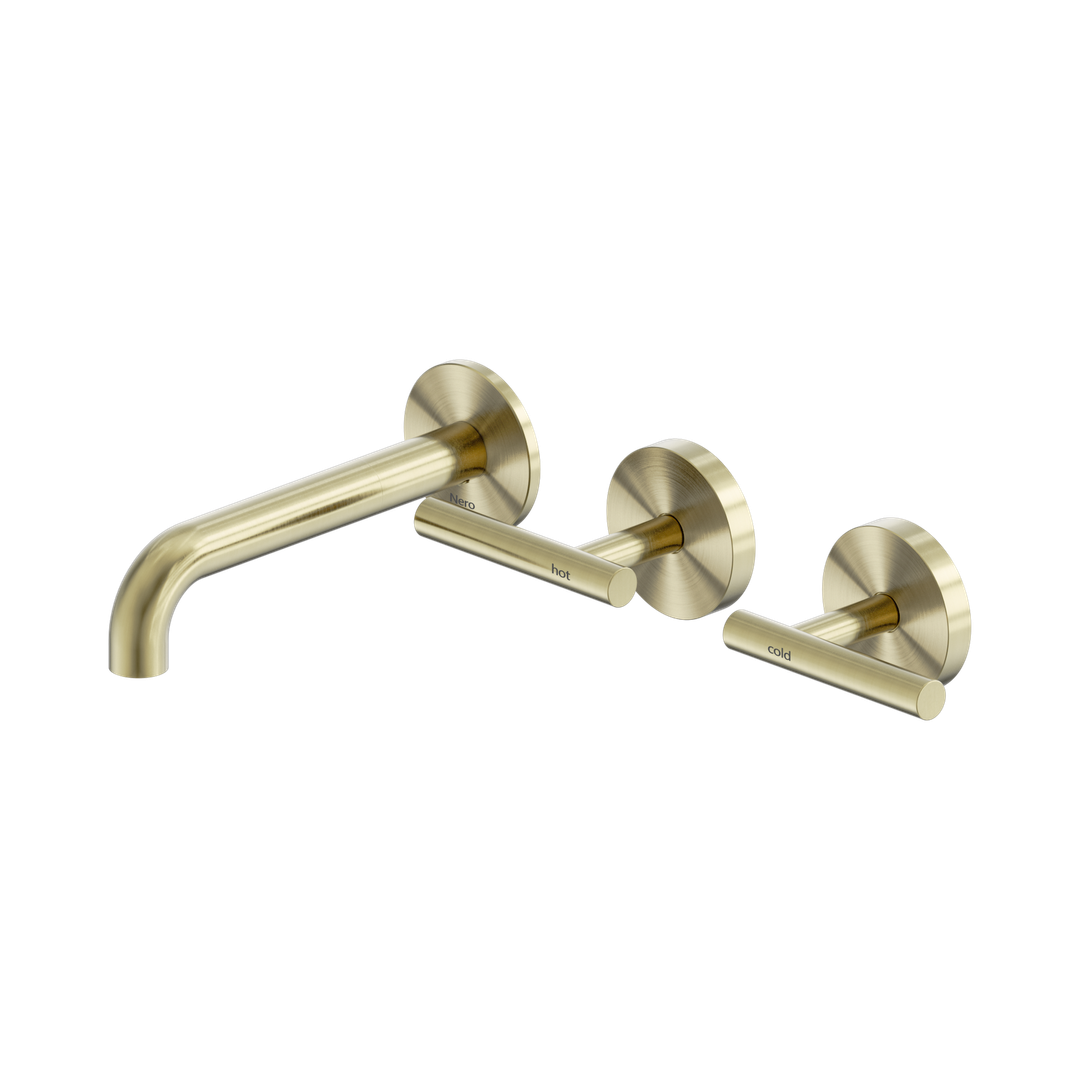 Nero Mecca Lever Wall Basin/Bath Set 160Mm Offset Spout Brushed Gold